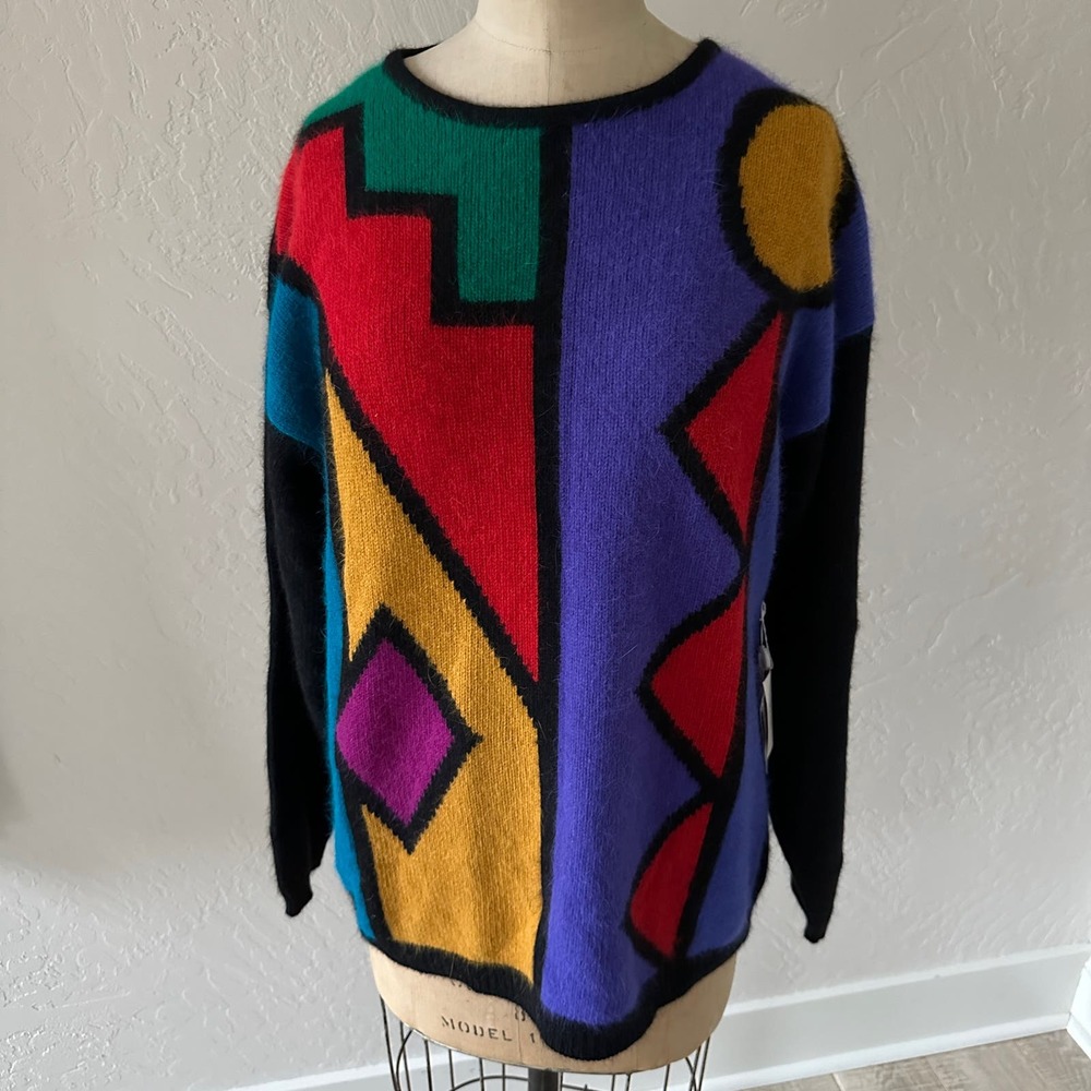 RAFAELLA Vintage 80s 90s Deadstock Geometric Angora Lambswool Sweater NWT Large